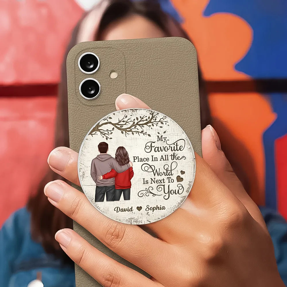 Personalized Acrylic Magnetic Phone Grip with Couple Back View and Love Quote, Unique Gift for Him or Her