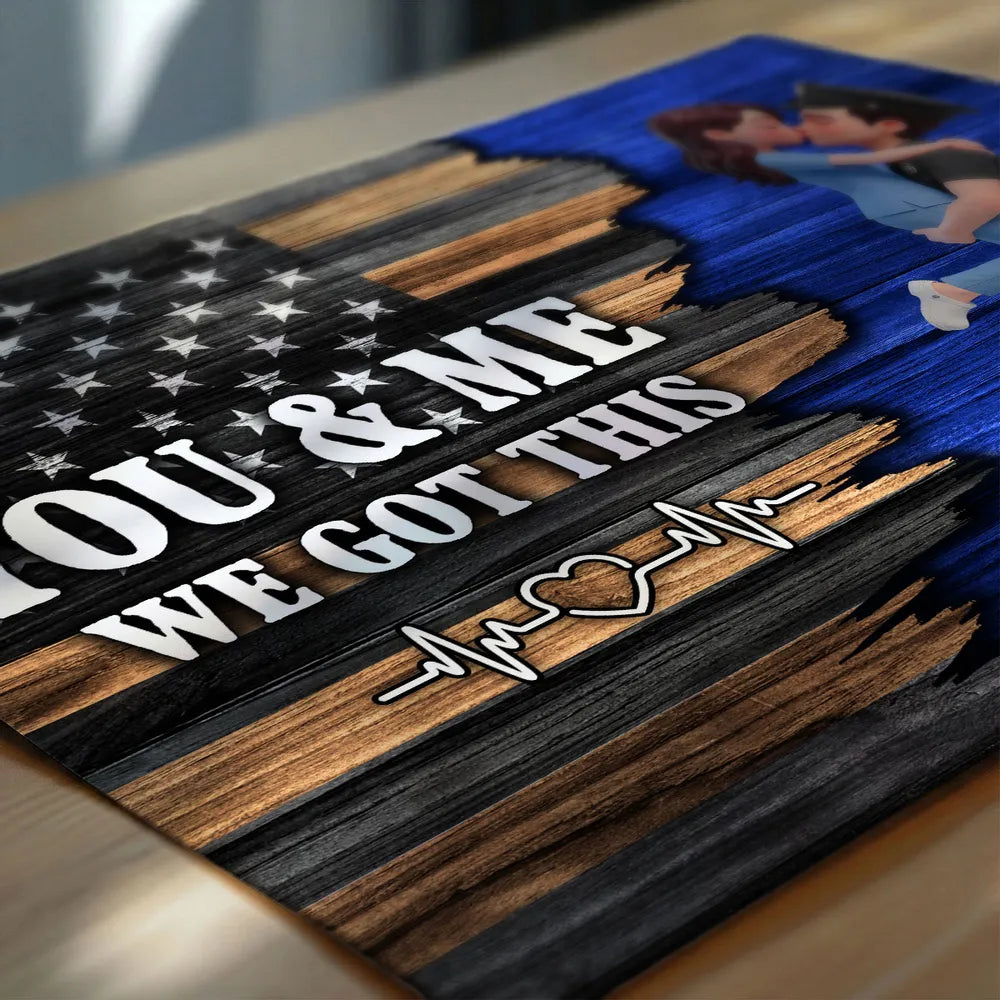 Personalized Police Couple Poster, Kissing Embrace, You & Me We Got This, Unique Gift for Him or Her