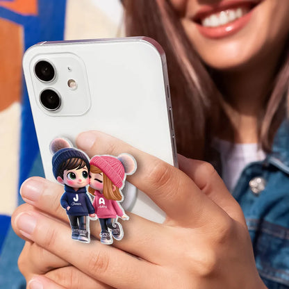 Kissing Couple Acrylic Magnetic Phone Grip, Personalized Cute Cartoon Style, Sweet Everyday Reminder, Unique Gift for Couples