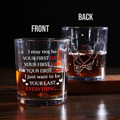 Personalized 'Your Last Everything' Whiskey Glass, Romantic Holding Hands Design, Unique Engraved Gift for Couples