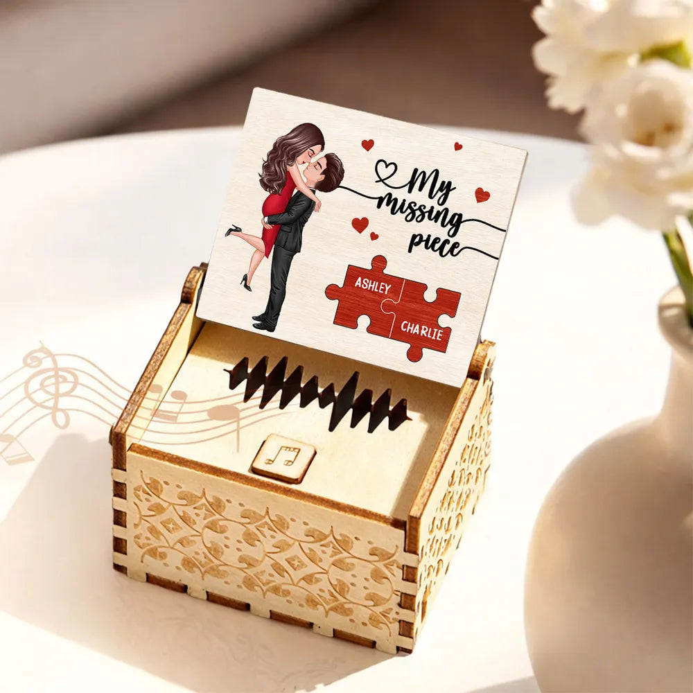 Personalized Wooden Music Box With Couple Kissing Illustration Romantic Keepsake Gift For Him Or Her