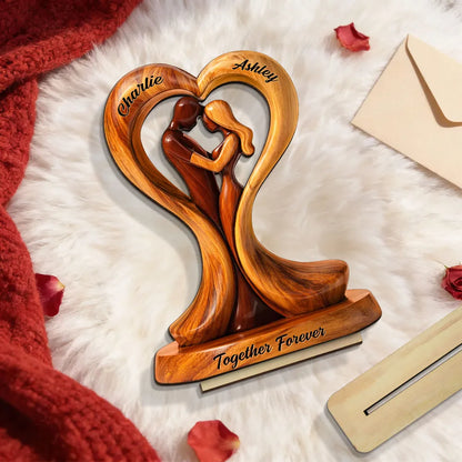 Personalized 2-Layer Wooden Plaque Heart Couple Hugging Together Forever Unique Anniversary Gift for Husband or Wife