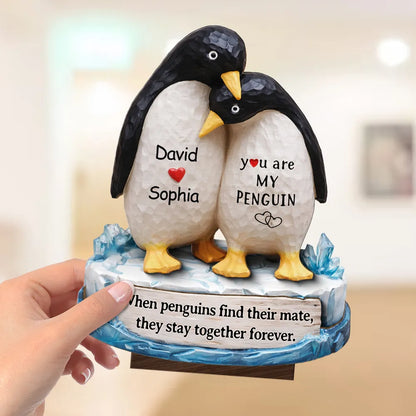 You Are My Penguin 2-Layer Wooden Plaque, Custom Names Couple Keepsake for Bedroom or Living Room, Sweet Gift for Couples
