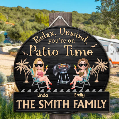 Relax, Unwind Patio Time Wooden Sign, Custom Tropical Grill Decor, Creative Gift for Homeowners