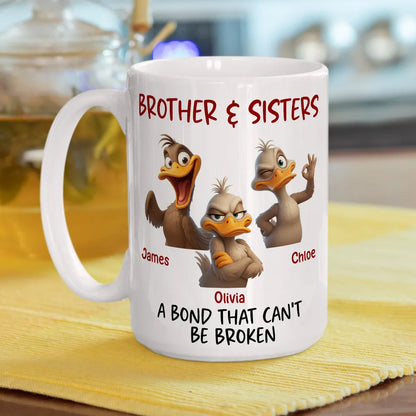 A Bond That Can't Be Broken Personalized Ceramic Mug, Laughing and Winking Duck Siblings, Creative Family Gift
