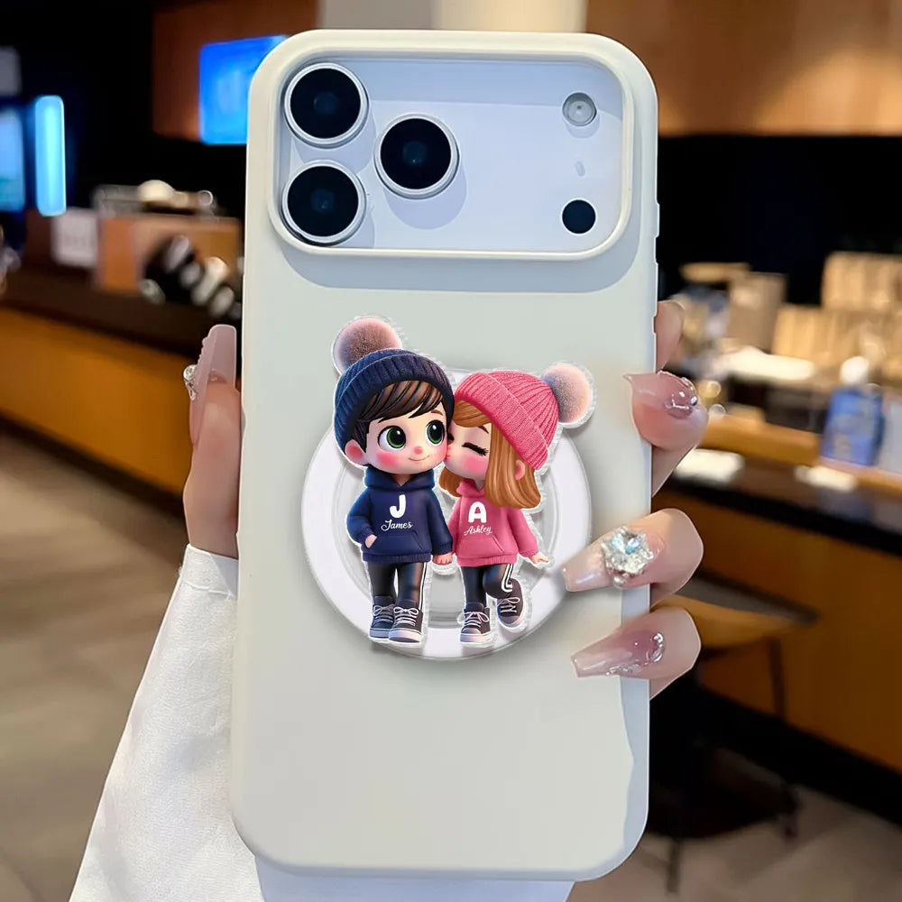Kissing Couple Acrylic Magnetic Phone Grip, Personalized Cute Cartoon Style, Sweet Everyday Reminder, Unique Gift for Couples
