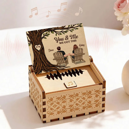 Personalized Wooden Music Box with You & Me Couple Under Tree Scene, Sweet Romantic Keepsake, Unique Gift for Couples