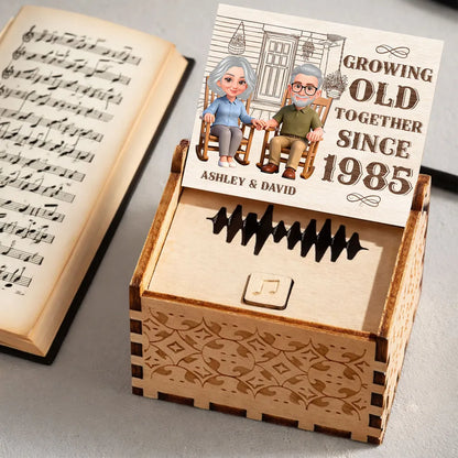 Personalized Wooden Music Box, Growing Old Together Couple Design, Sweet Anniversary Gift for Husband or Wife