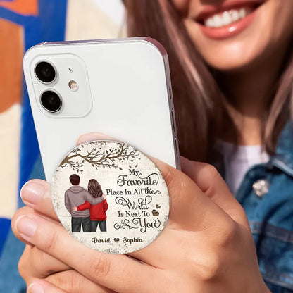 Personalized Acrylic Magnetic Phone Grip with Couple Back View and Love Quote, Unique Gift for Him or Her