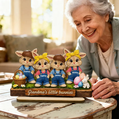Personalized 2-Layer Wooden Plaque with Grandma's Little Bunnies, Easter Basket Scene, Unique Gift for Grandma