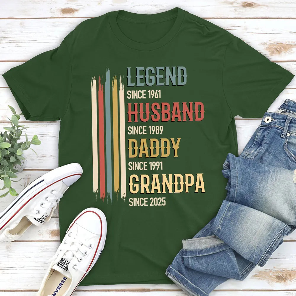 Personalized Classic Tee Legend Husband Daddy Grandpa Retro Stripes Gift for Dad or Grandpa - Unique Family Title Shirt