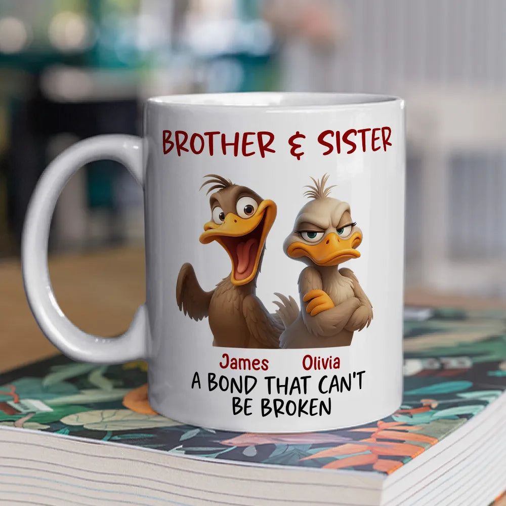 A Bond That Can't Be Broken Personalized Ceramic Mug, Laughing and Winking Duck Siblings, Creative Family Gift