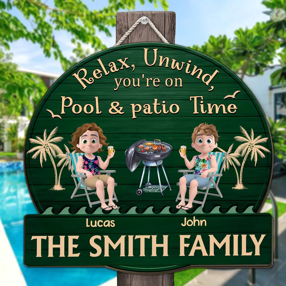 Relax, Unwind Patio Time Wooden Sign, Custom Tropical Grill Decor, Creative Gift for Homeowners