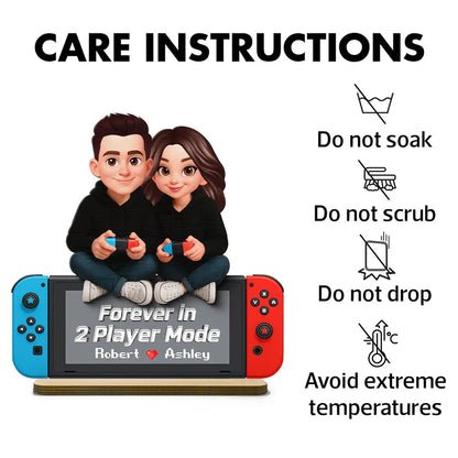 2-Layer Wooden Plaque Personalized Gaming Couple Sitting with Controllers - Forever in 2 Player Mode Romantic Gift for Gamers