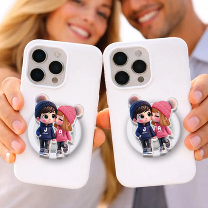 Kissing Couple Acrylic Magnetic Phone Grip, Personalized Cute Cartoon Style, Sweet Everyday Reminder, Unique Gift for Couples