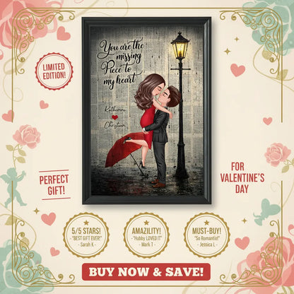 Personalized Couple Hugging Under Street Lamp Poster, Vintage Romance Wall Art, Unique Gift for Couples