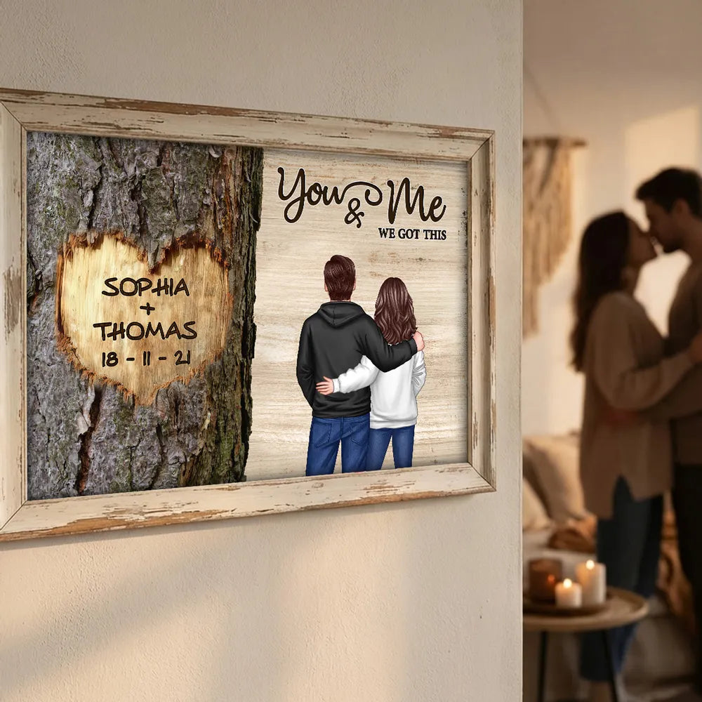 Personalized Couple Back View Poster, You & Me We Got This Tree Heart Wall Art, Unique Romantic Gift for Him or Her