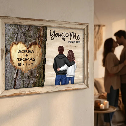 Personalized Couple Back View Poster, You & Me We Got This Tree Heart Wall Art, Unique Romantic Gift for Him or Her