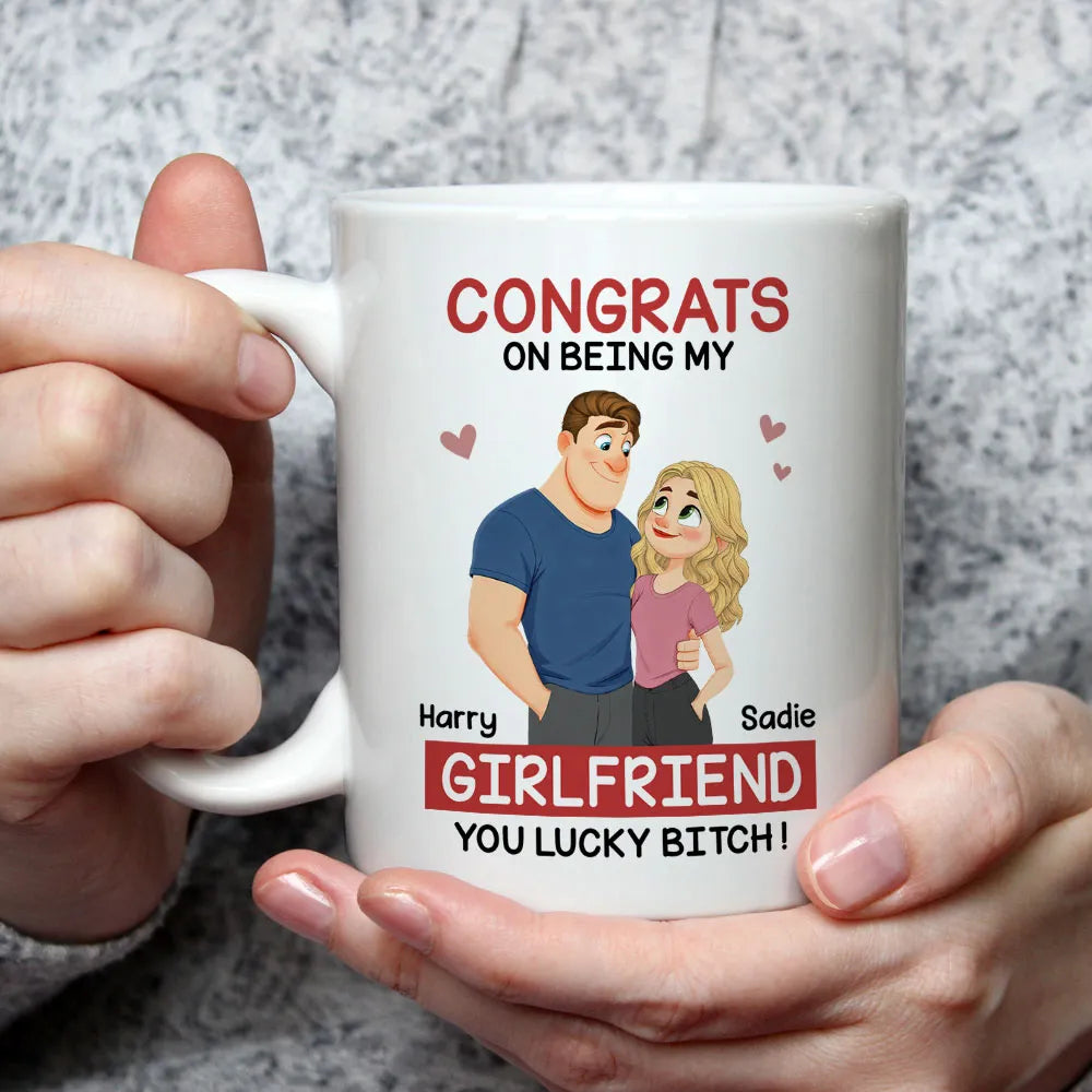 Personalized Ceramic Mug With Hugging Cartoon Couple, Unique Gift for Wife
