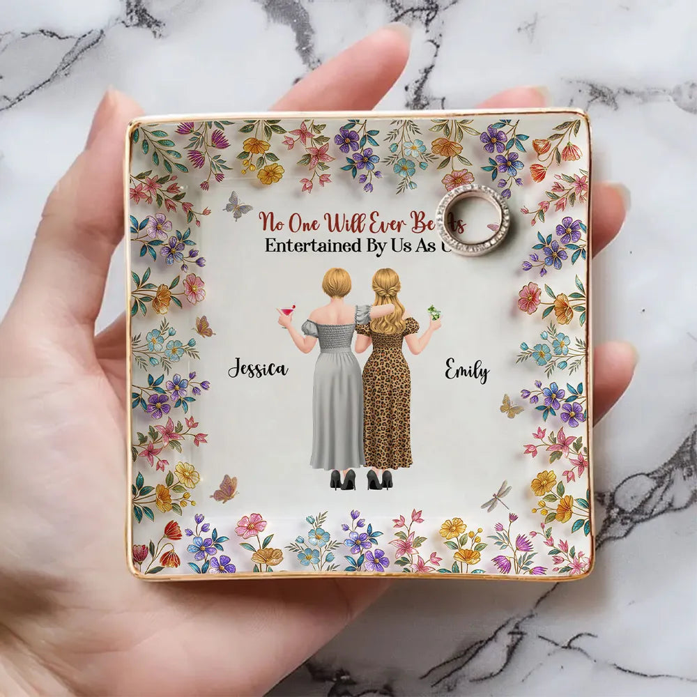 Funny Friendship Jewelry Dish, Personalized Friends Holding Drinks, Unique Creative Gift for a Best Friend