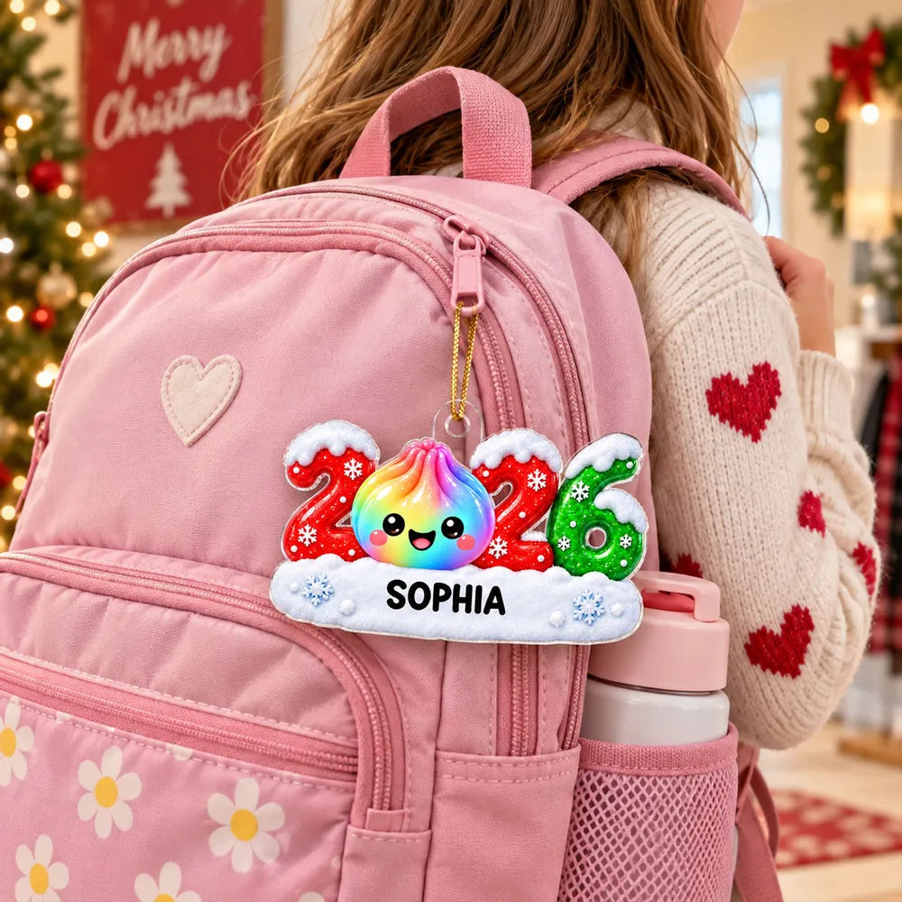 Personalized Acrylic Ornament with Cute Rainbow Dumpling and Snowflakes, Unique Christmas Gift for Kids