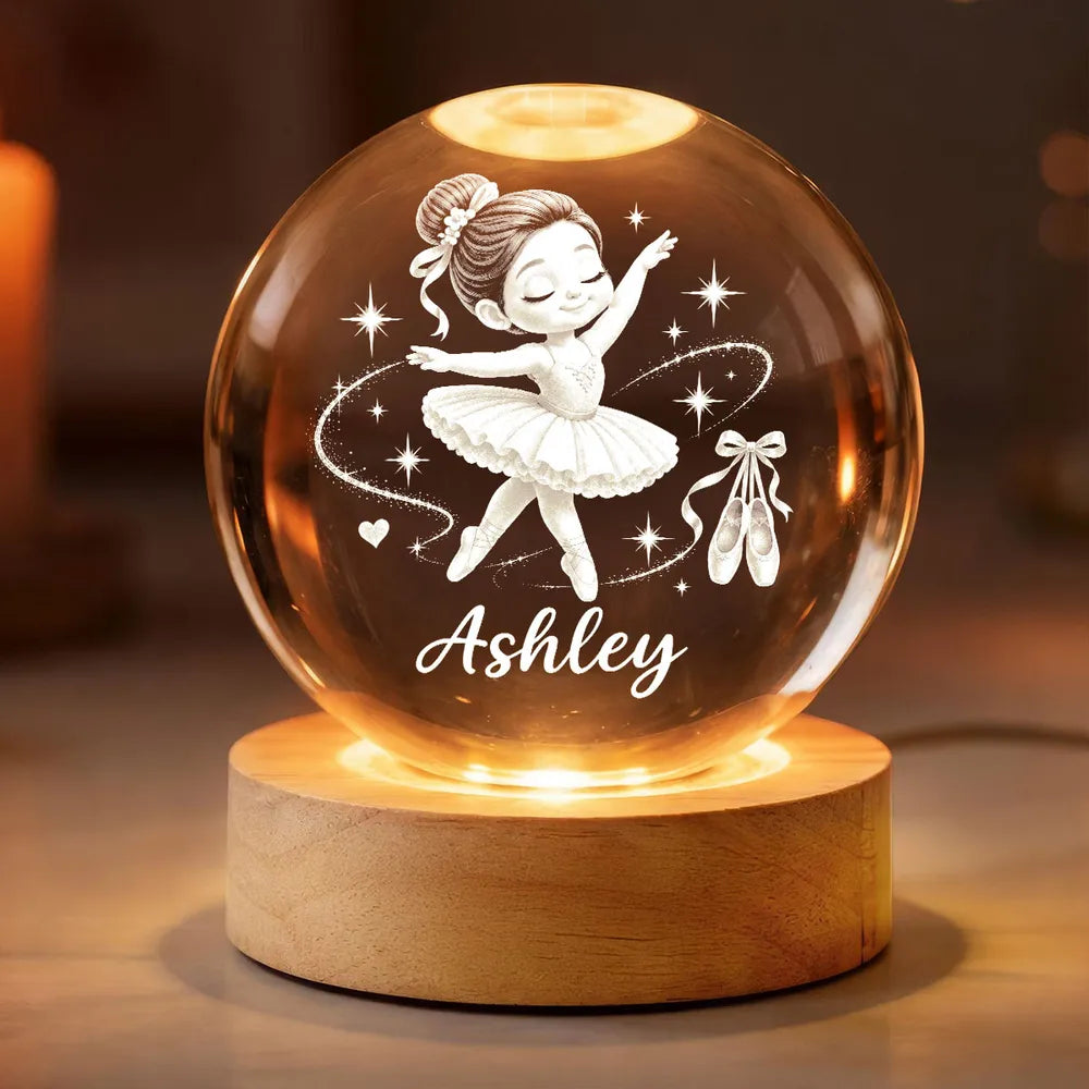 Personalized Globe Lamp, Dancing Ballerina in Warm Amber Light, Unique Gift for Daughter