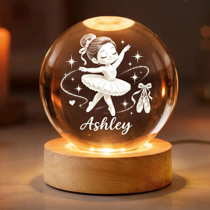 Personalized Globe Lamp, Dancing Ballerina in Warm Amber Light, Unique Gift for Daughter