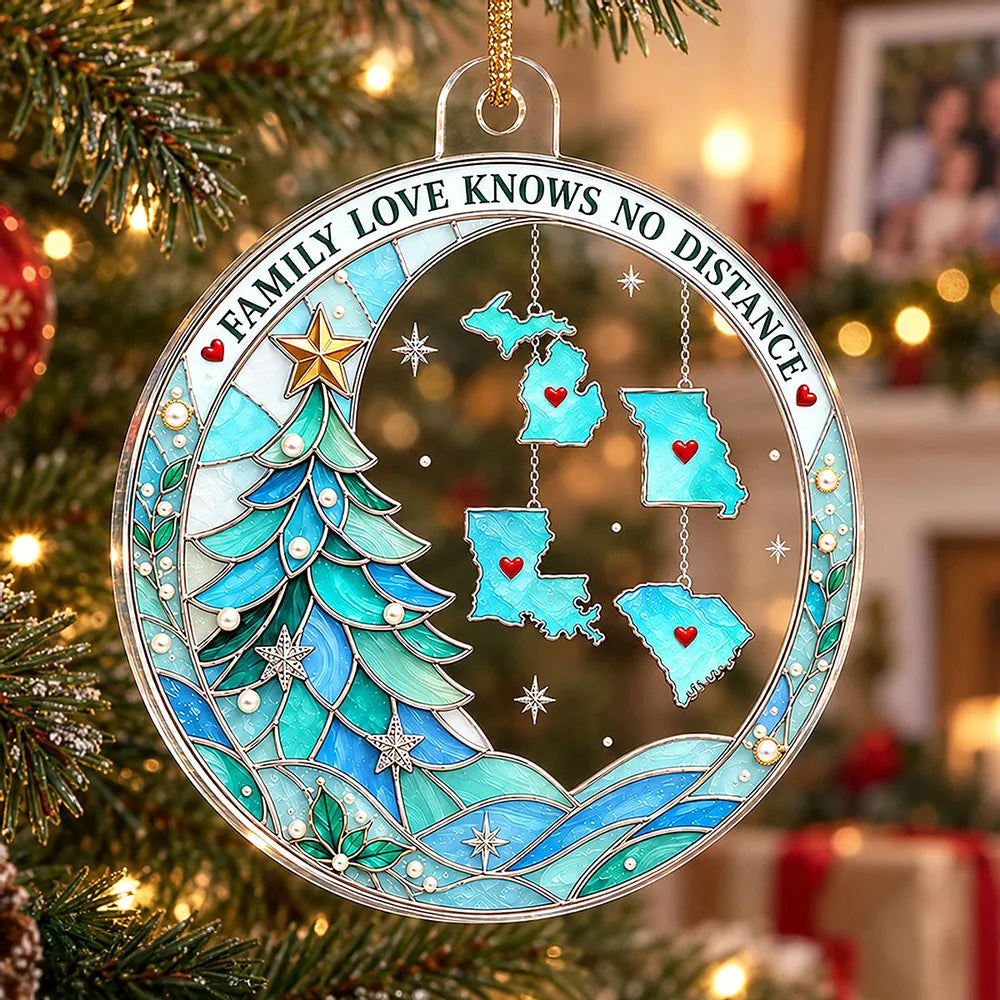 Personalized Acrylic Ornament, Stained Glass Family Map Christmas Tree Decor, Unique Gift for Family