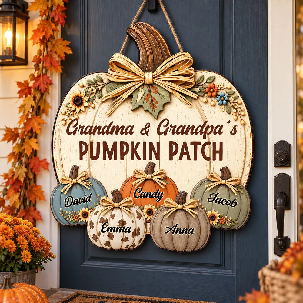 Grandma & Grandpa's Pumpkin Patch Personalized Wooden Sign, Heartwarming Family Decor, Creative Gift for Grandparents