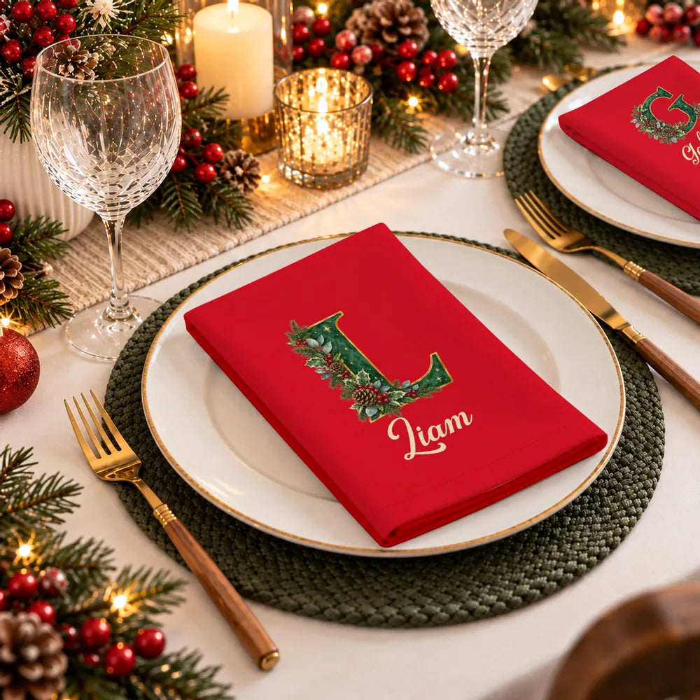 Personalized Reusable Cotton Napkin, Warm Red Holiday Table Decor, Creative Gift for Family Gatherings