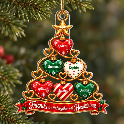 Personalized Acrylic Ornament, Red and Green Heart Tree Design, Unique Christmas Gift for Best Friends