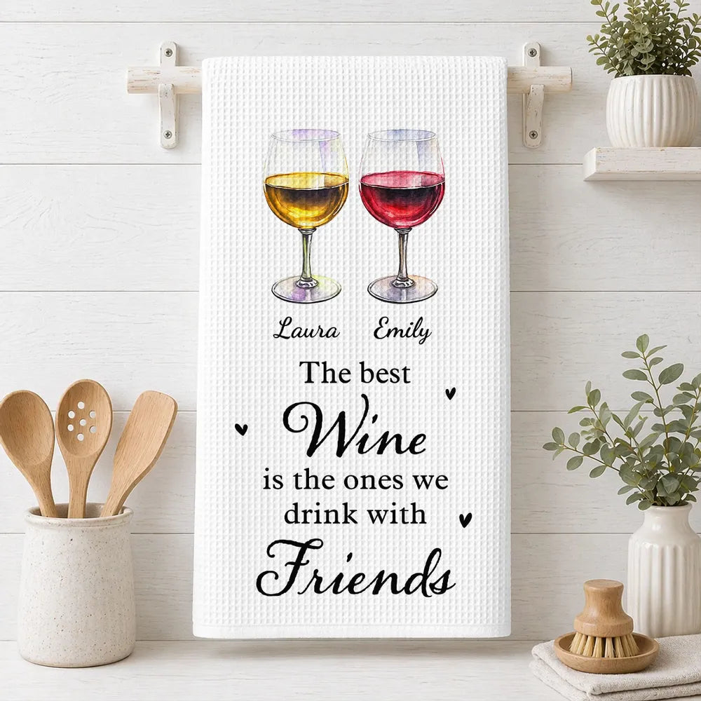 Personalized Kitchen Towel with Watercolor Wine Glasses, Unique Gift for a Wine Loving Friend