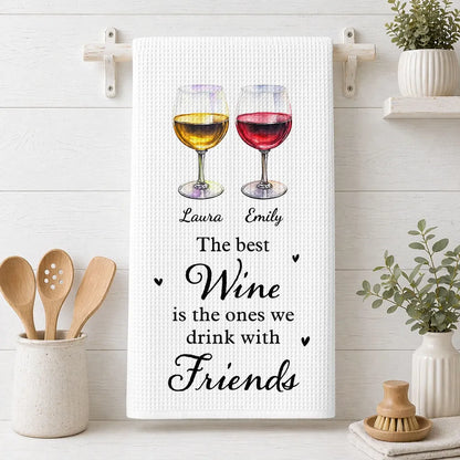 Personalized Kitchen Towel with Watercolor Wine Glasses, Unique Gift for a Wine Loving Friend