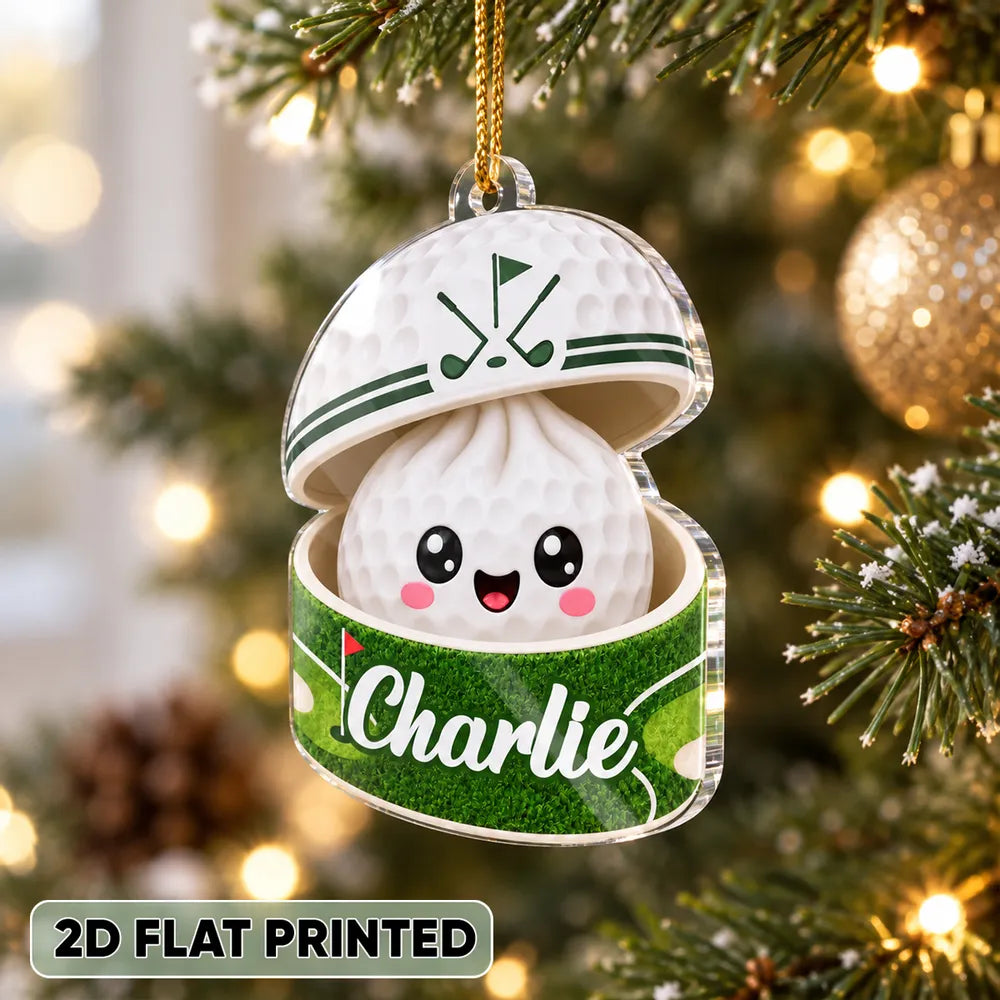 Personalized Acrylic Ornament, Cheerful Golf Ball on a Snowy Tree, Creative Keepsake Gift for Son or Daughter