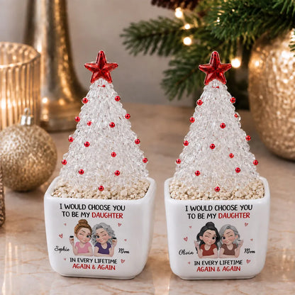 Personalized Square Glass Planter, Christmas Tree, Mother and Daughter Sharing Drinks, Unique Gift for Daughter