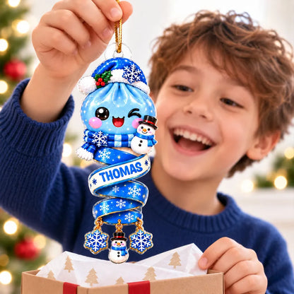 Personalized Acrylic Ornament, Cute Dumpling Kid on a Glowing Christmas Tree, Unique Gift for Son or Daughter