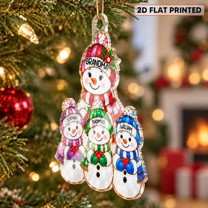 Cute Snowman Grandma Grandpa & Grandkids 2D Flat Printed - Personalized Acrylic Ornament - Christmas Decor For Family, Grandma, Grandpa