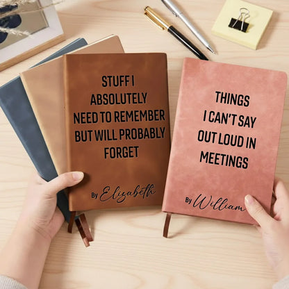 Personalized Leather Journal with Workplace Confession Quote, Bold Typography, Unique Gift for Coworker