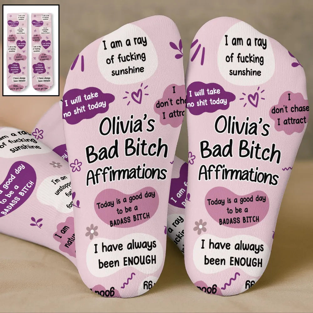 Personalized Crew Socks with I Have Always Been Enough Quote, Creative Gift for a Sister in Pink and Purple