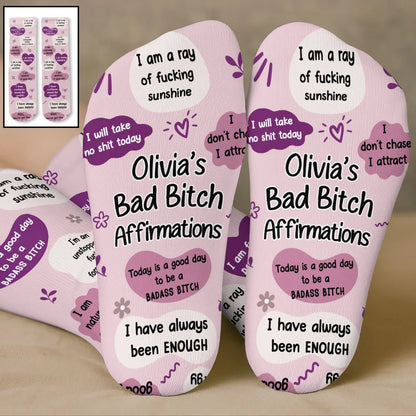 Personalized Crew Socks with I Have Always Been Enough Quote, Creative Gift for a Sister in Pink and Purple