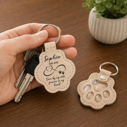Leather Pet Fur Keepsake Keychain, Personalized Once by My Side Memorial, Creative Sympathy Gift for Pet Owners