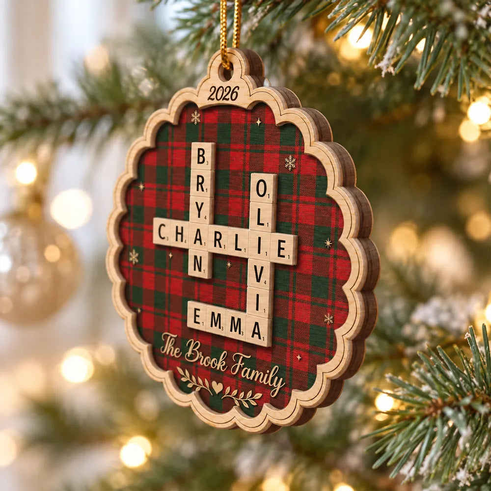 Personalized Wooden Ornament, Heartwarming Family Crossword on a Christmas Tree, Creative Gift for Grandparents