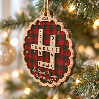 Personalized Wooden Ornament, Heartwarming Family Crossword on a Christmas Tree, Creative Gift for Grandparents