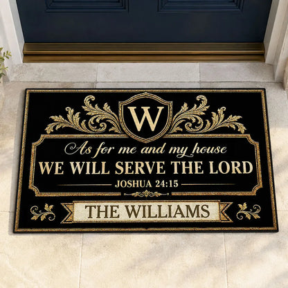 Personalized Standard Doormat, We Will Serve the Lord Verse, Creative Faith Gift for Family and Housewarming