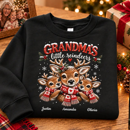 Personalized Grandma's Little Reindeers Sweatshirt, Cuddling Reindeer Family, Unique Christmas Gift for Grandma