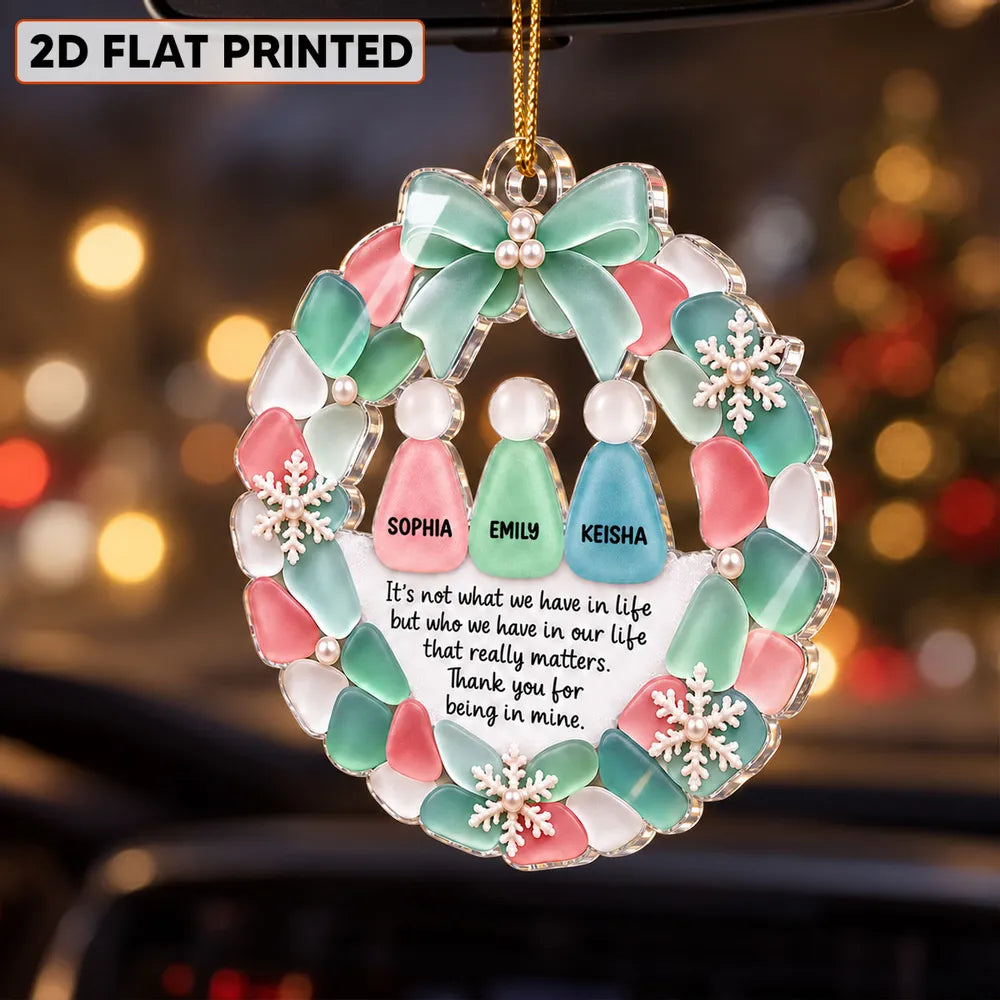 Personalized Acrylic Ornament, Friend Figures in a Pastel Heart Wreath, Unique Christmas Gift for Best Friends