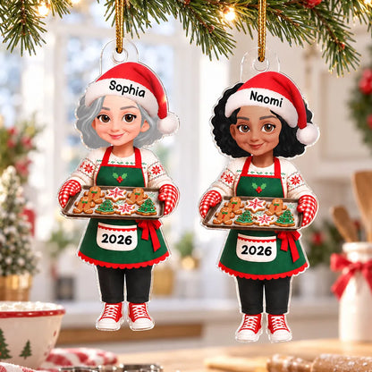 Personalized Acrylic Ornament, Festive Baking Grandma Holding Cookies, Unique Christmas Gift for Grandma