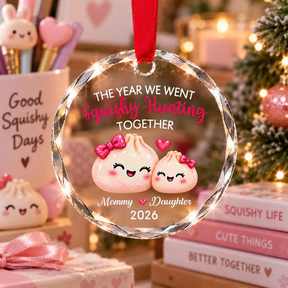 Personalized Crystal Ornament, Cute Mommy and Daughter Squishy Hunt Keepsake, Creative Family Gift