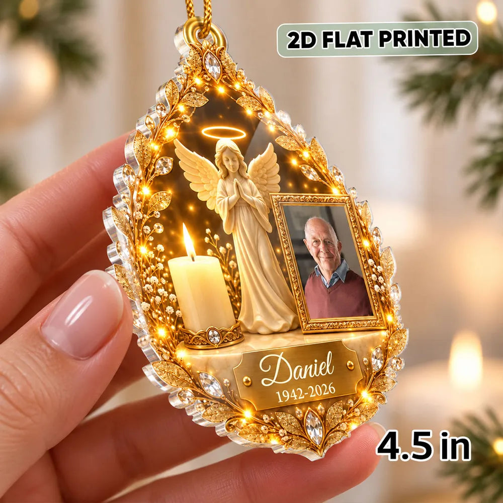 Personalized Acrylic Ornament, Praying Guardian Angel and Candle Memorial, Unique Sympathy Gift for Family