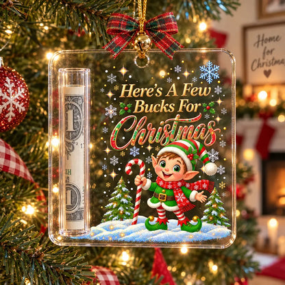 Personalized Acrylic Money Holder Ornament, Snowman or Penguin Christmas Scene, Unique Cash Gift